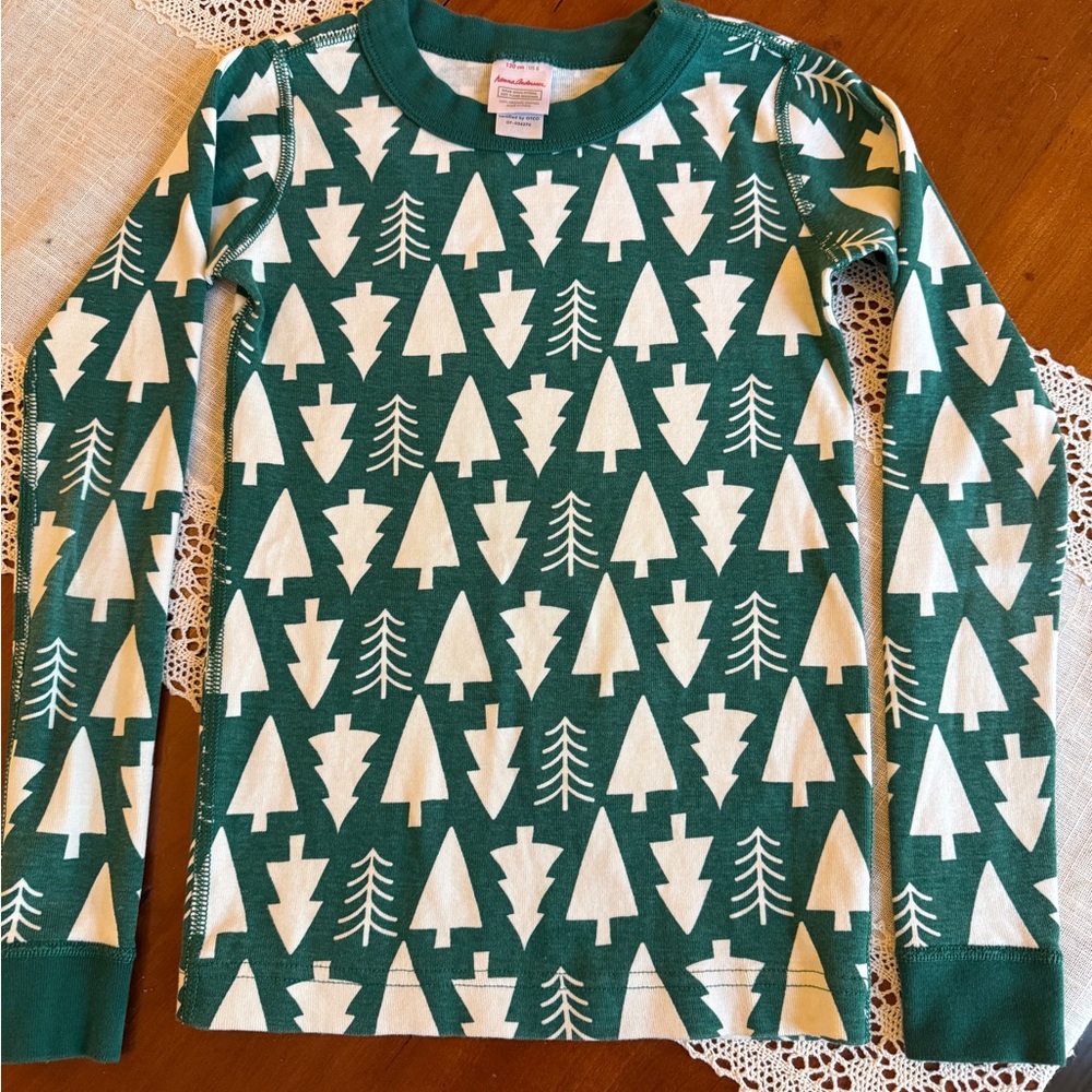 Hanna Andersson Organic Cotton Christmas Tree Pajama Top Green 130cm US 8